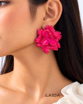 Pink Chunky Flower Stud Earrings