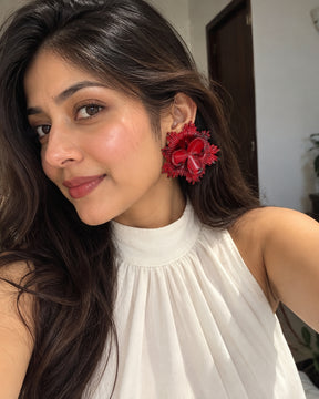 Maroon Chunky Flower Stud Earrings
