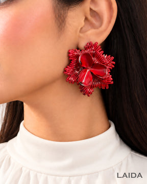 Maroon Chunky Flower Stud Earrings