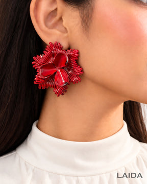 Maroon Chunky Flower Stud Earrings