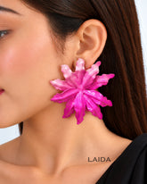 Pink Glossy Flower Stud Earrings