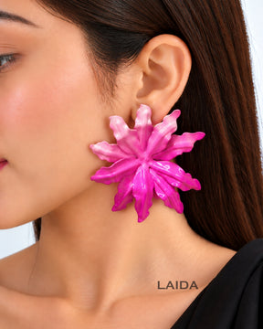 Pink Glossy Flower Stud Earrings