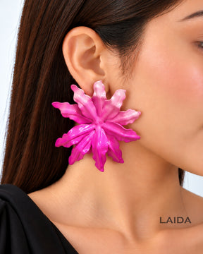 Pink Glossy Flower Stud Earrings