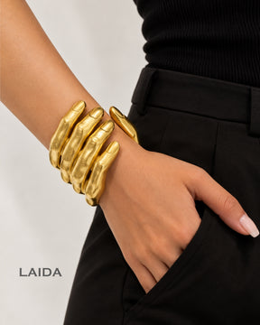 Golden Sculpture Hand Statement Bracelet