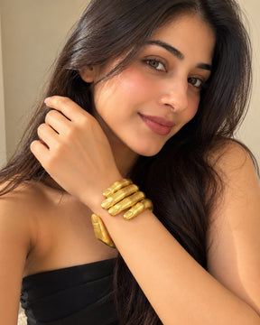 Golden Sculpture Hand Statement Bracelet