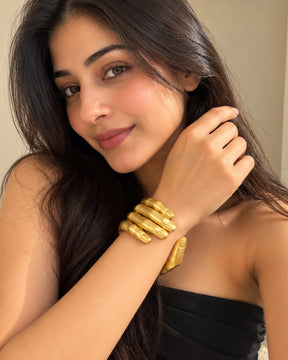 Golden Sculpture Hand Statement Bracelet