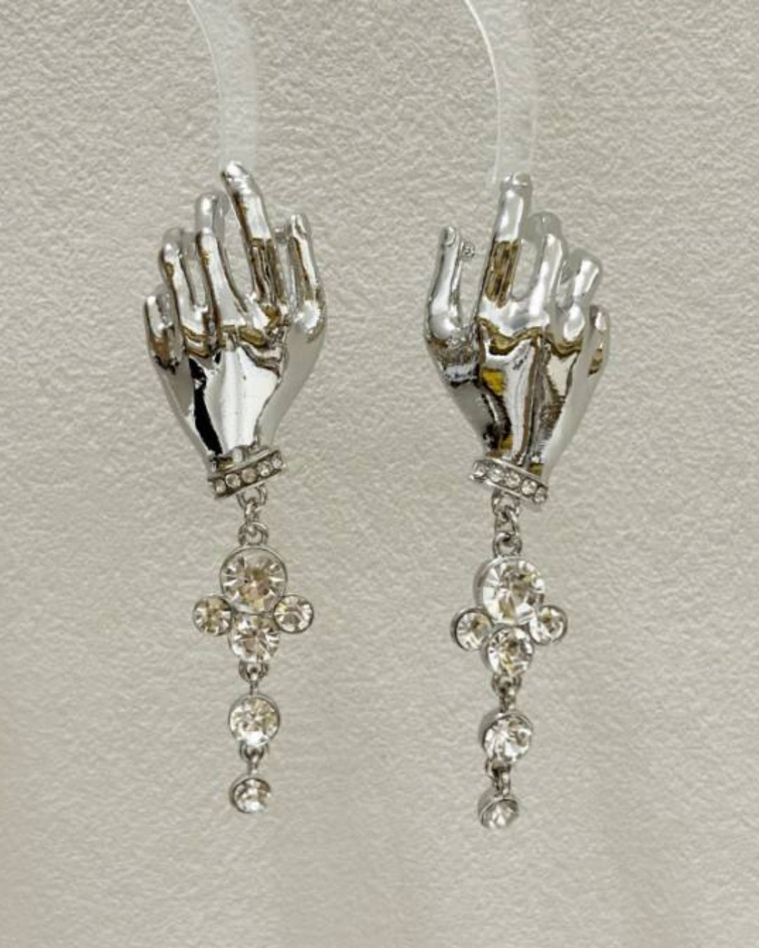 Silver Crystal Rhinestone Hand Drop Earring