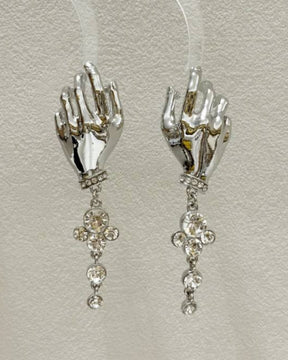 Silver Crystal Rhinestone Hand Drop Earring