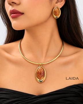 Brown Resin Hasli Necklace With Earrings