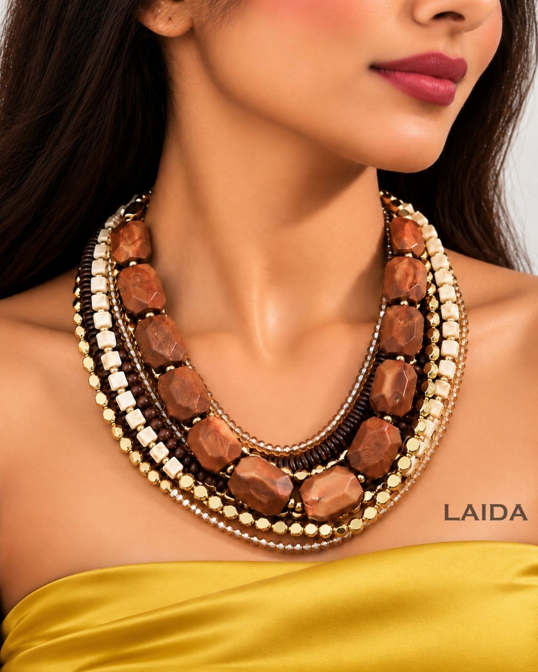 Brown Multi Layered Beaded Necklace