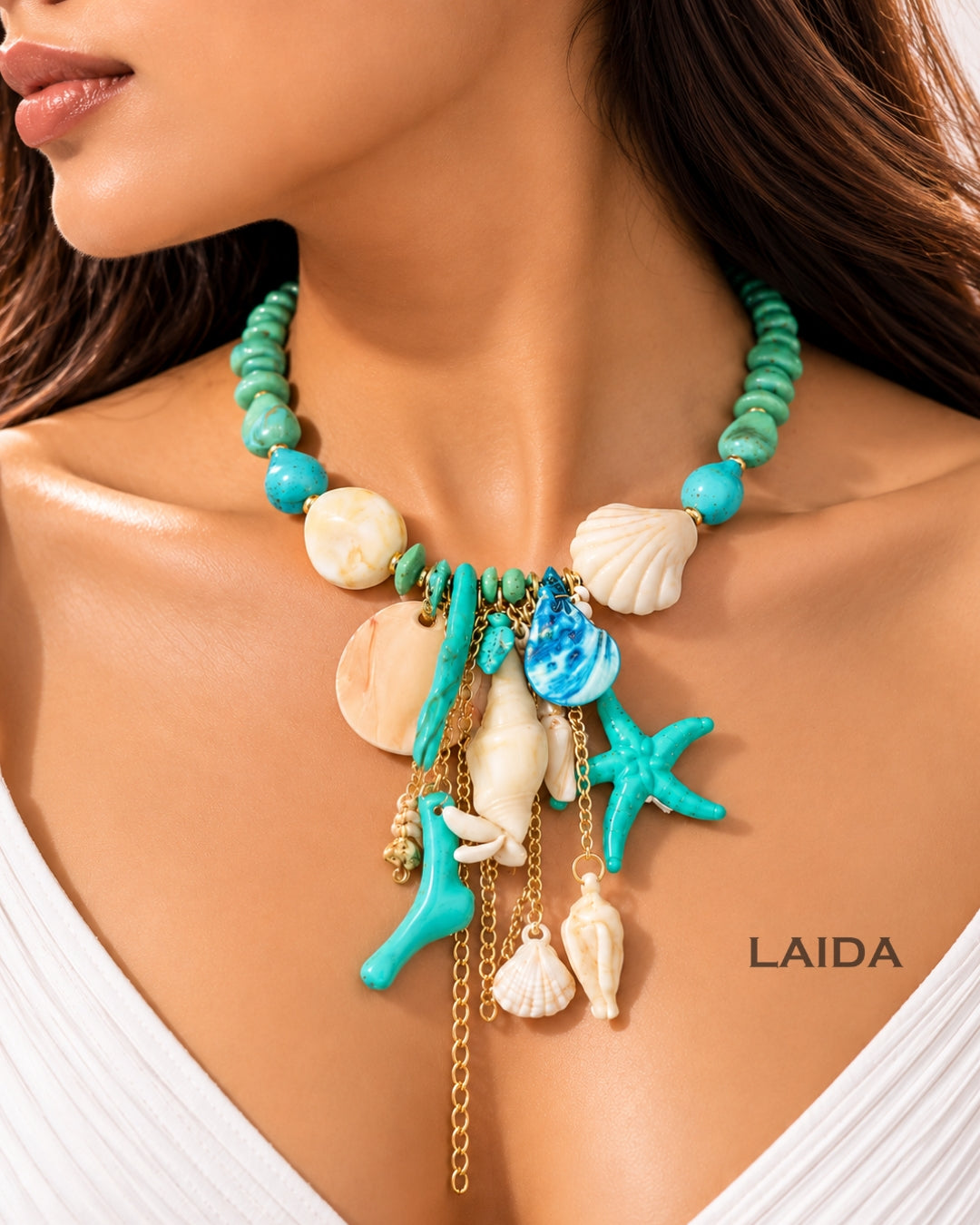 Turquoise Ocean Beach Charm Necklace