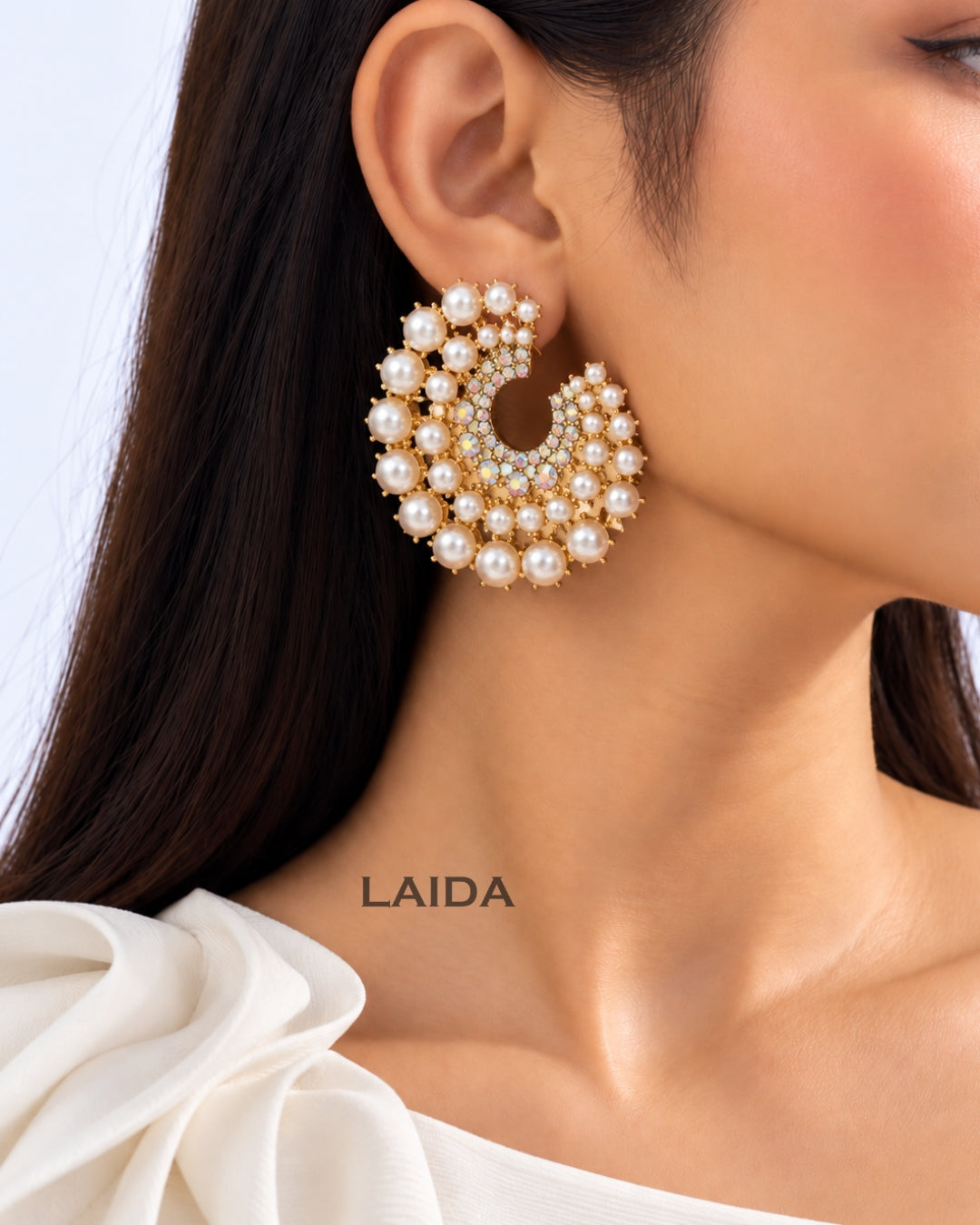 Moon Pearl Stud Earrings