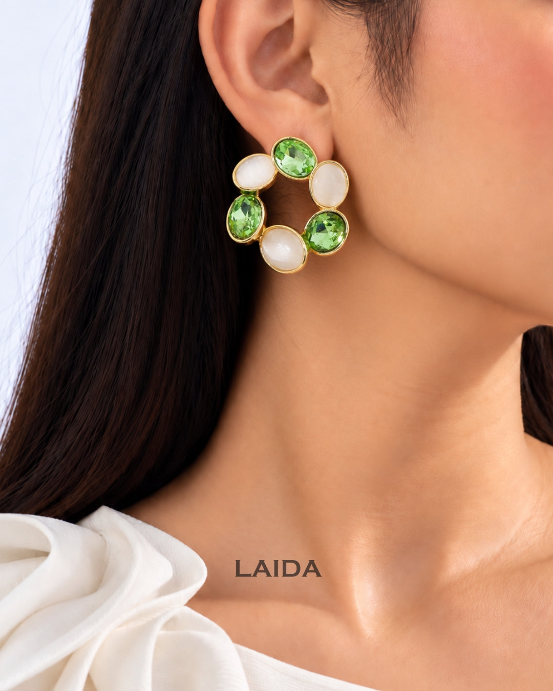 Green Acrylic Flower Huggie Stud Earrings