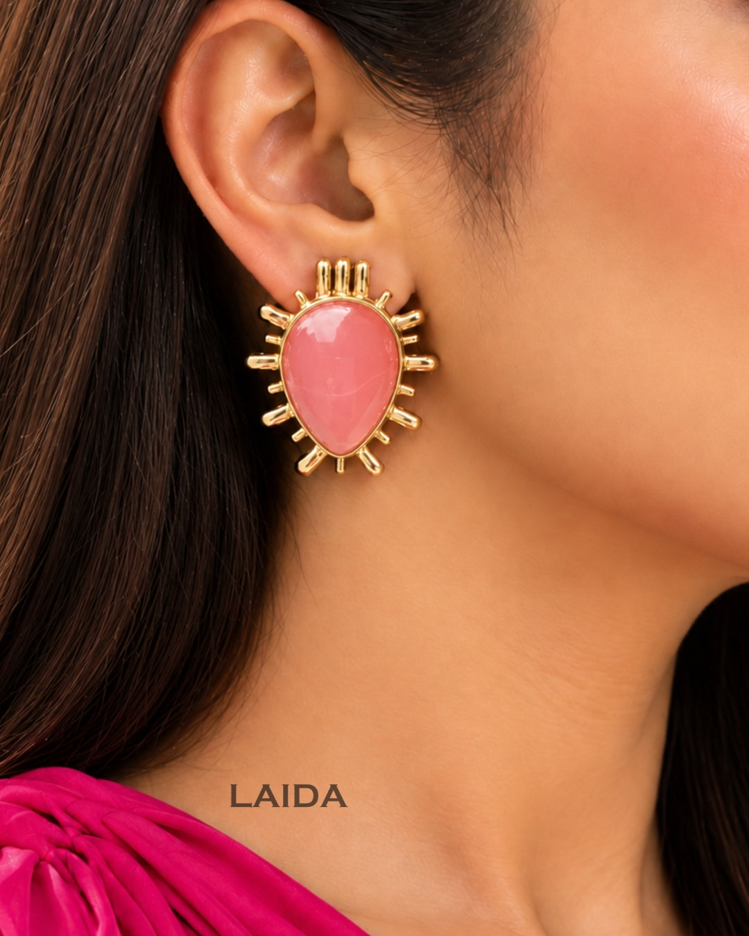 Sunburst Baby Pink Drop Stud Earrings