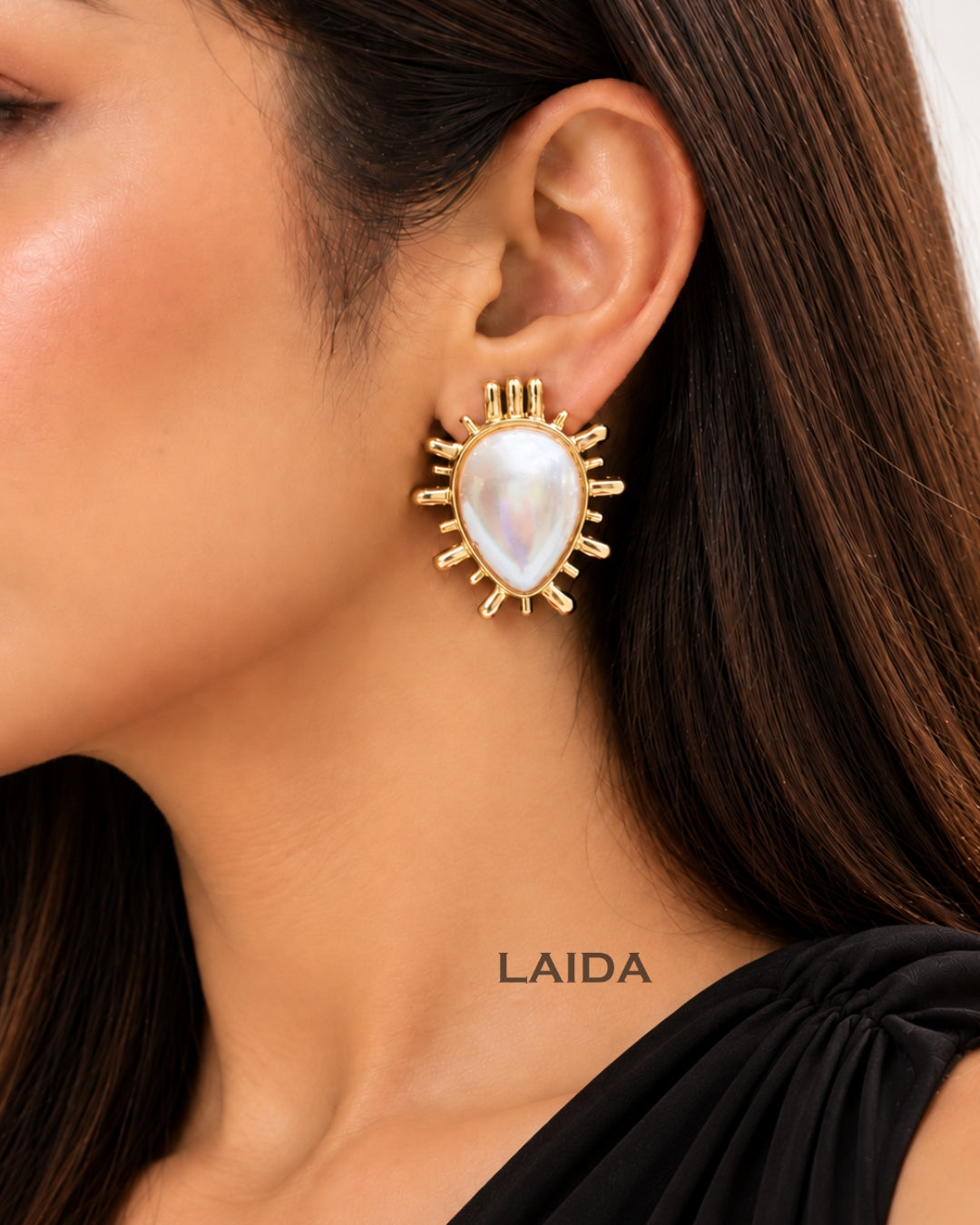 Sunburst White Drop Stud Earrings