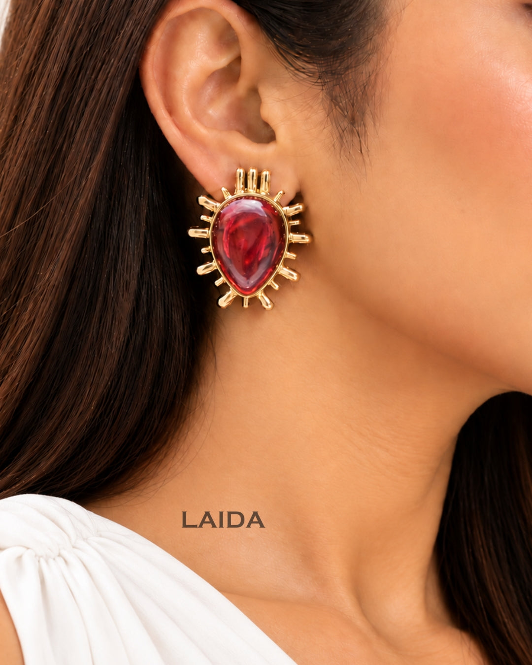 Sunburst Wine Red Drop Stud Earrings