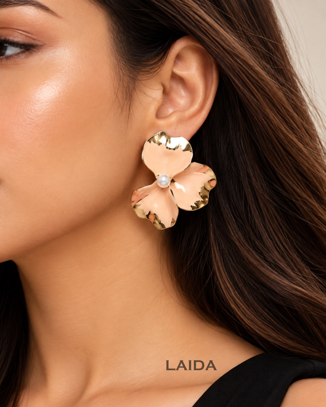 Baby Pink Flora Pearl Stud Earrings