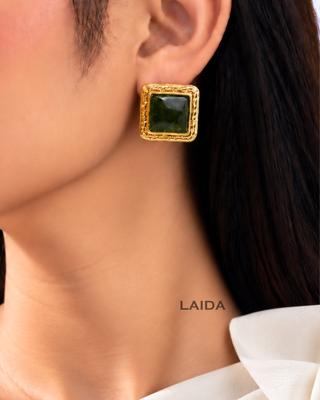 Green Square Crystal Stud Earrings
