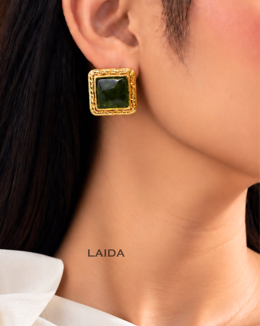 Green Square Crystal Stud Earrings