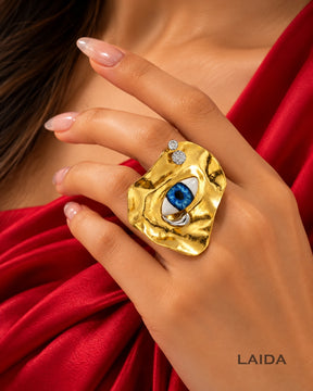 Vintage Blue Evil Eye Structured Finger Ring