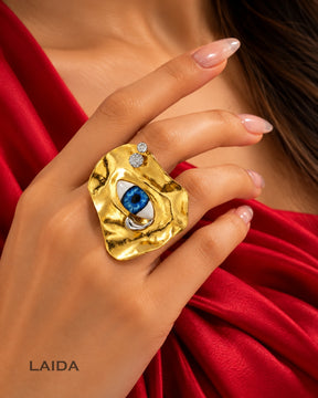 Vintage Blue Evil Eye Structured Finger Ring
