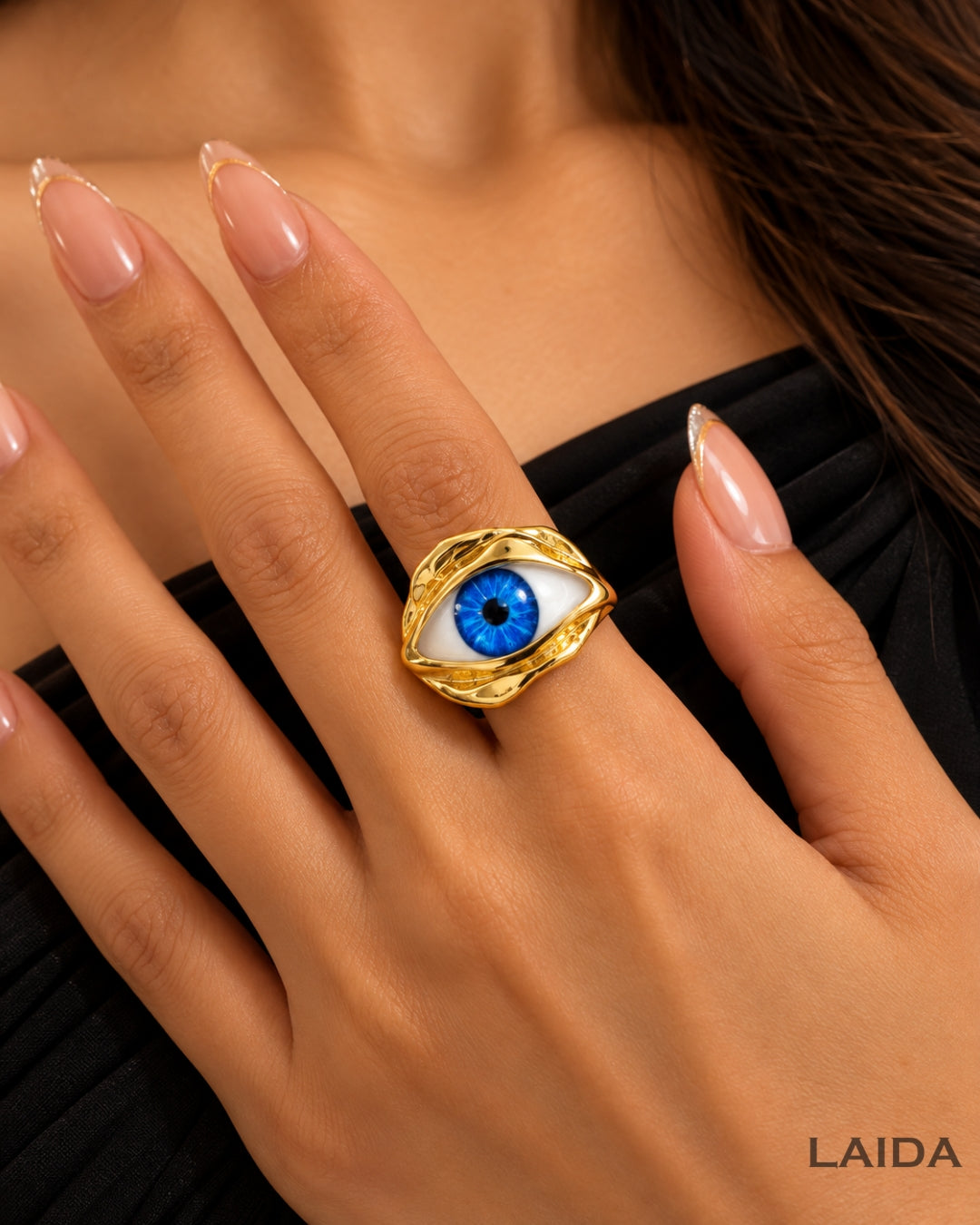 Retro Resin Blue Evil Eye Finger Ring