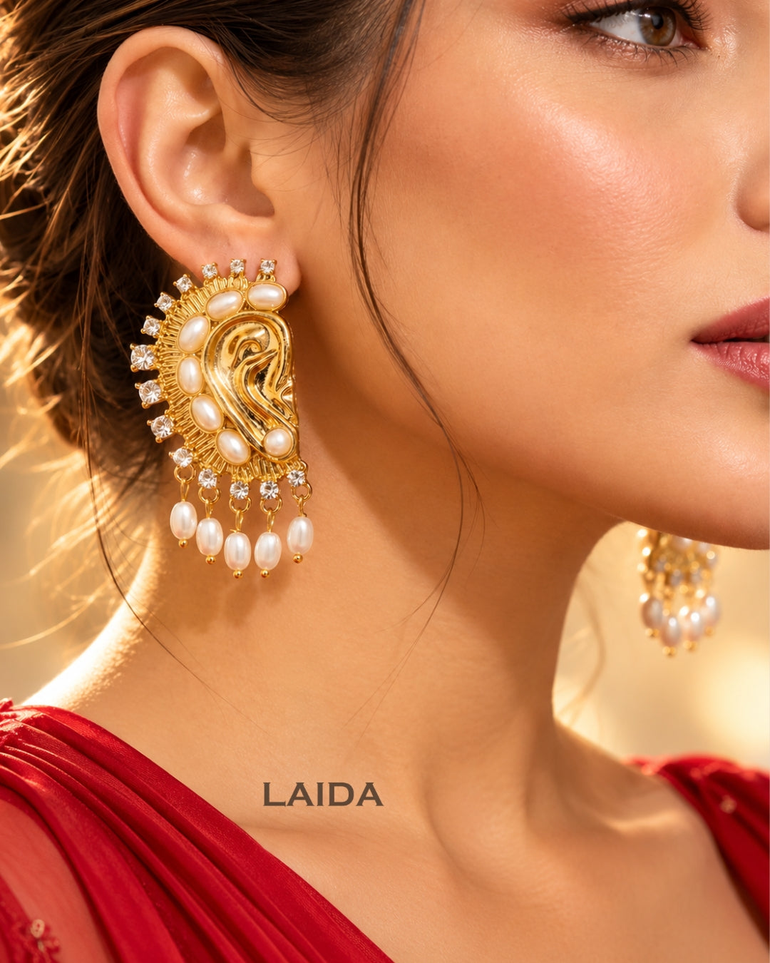 Vintage Ear Shaped Pearl Tassel Drop Earrings