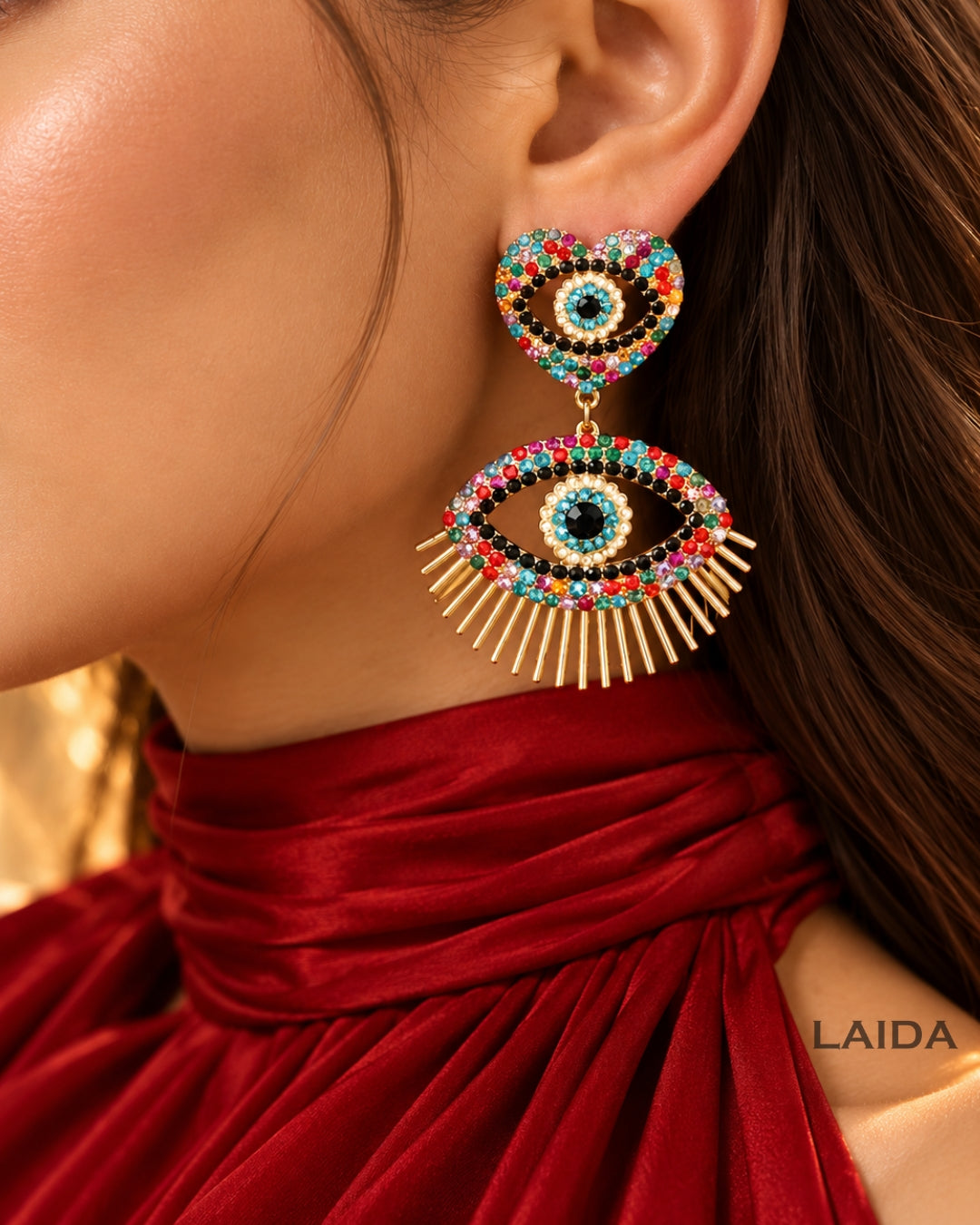 Heart Multi Evil Eye Earrings