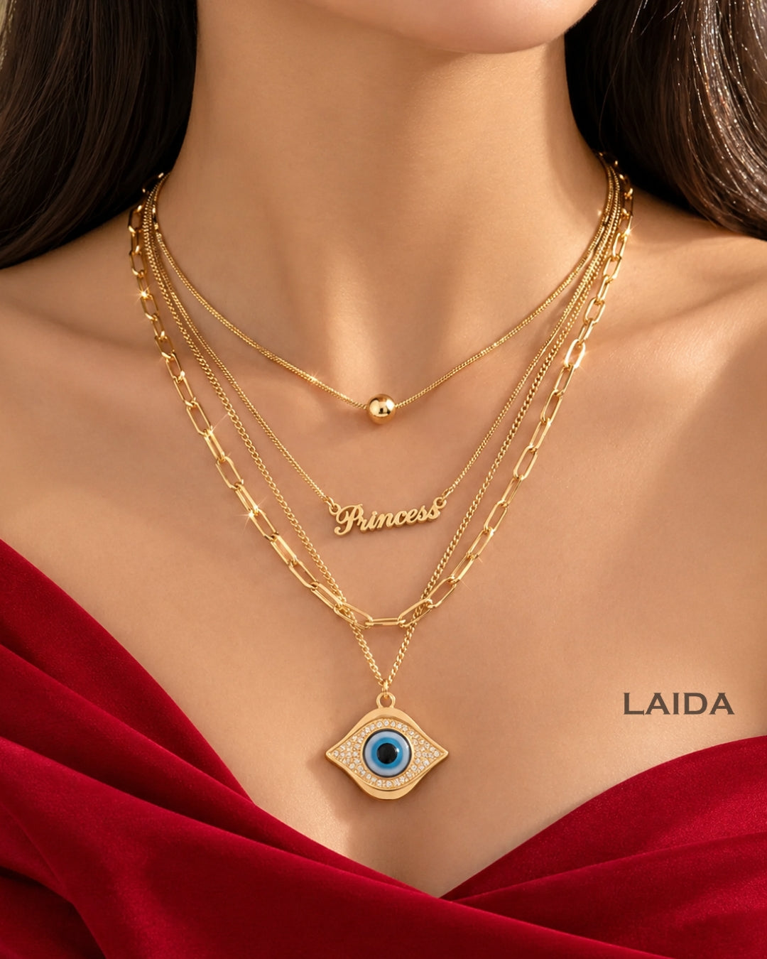 Bold Evil Eye Multi Layer Chain Pendant