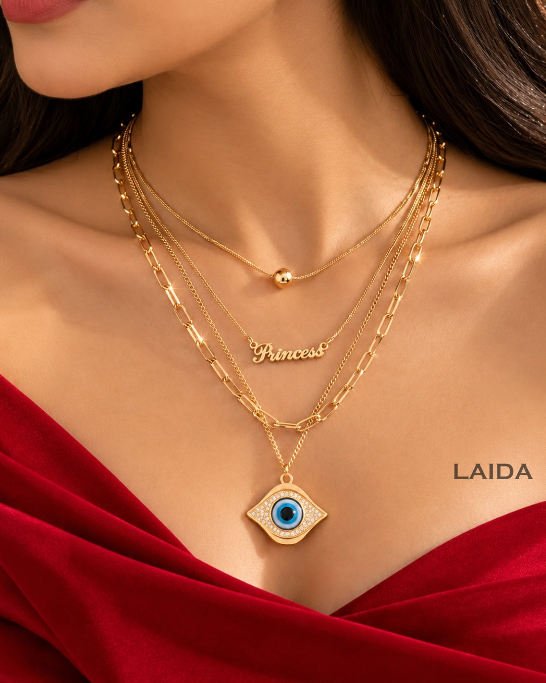 Bold Evil Eye Multi Layer Chain Pendant