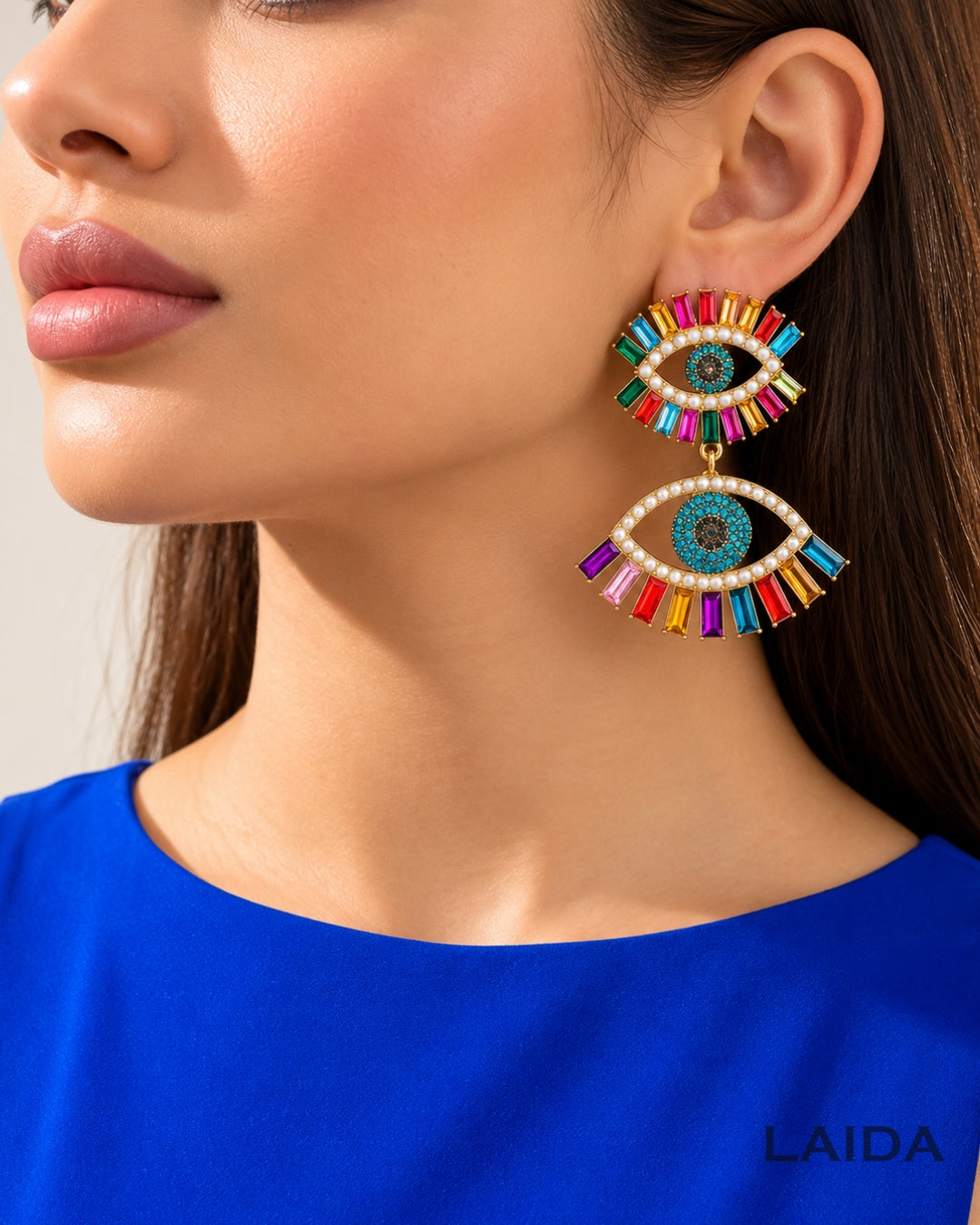 Multicolor Evil Eye Drop Earrings