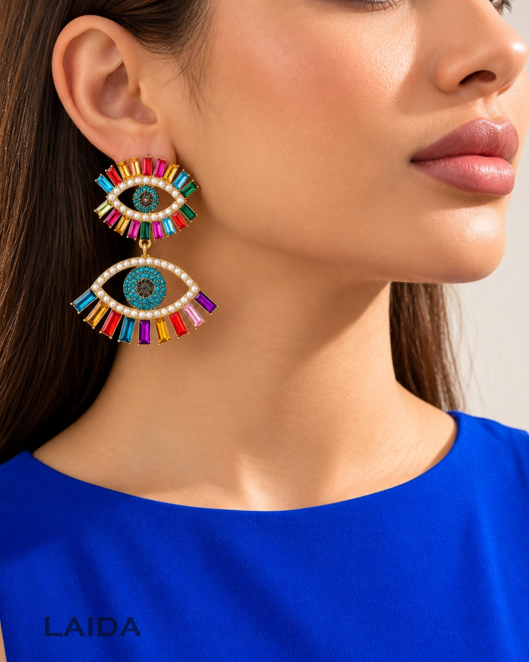 Multicolor Evil Eye Drop Earrings