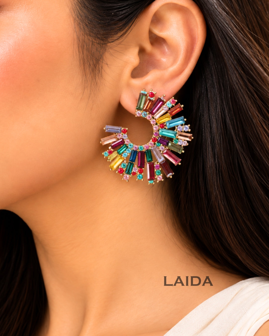 Rhinestone Half Moon Multicolor Earrings