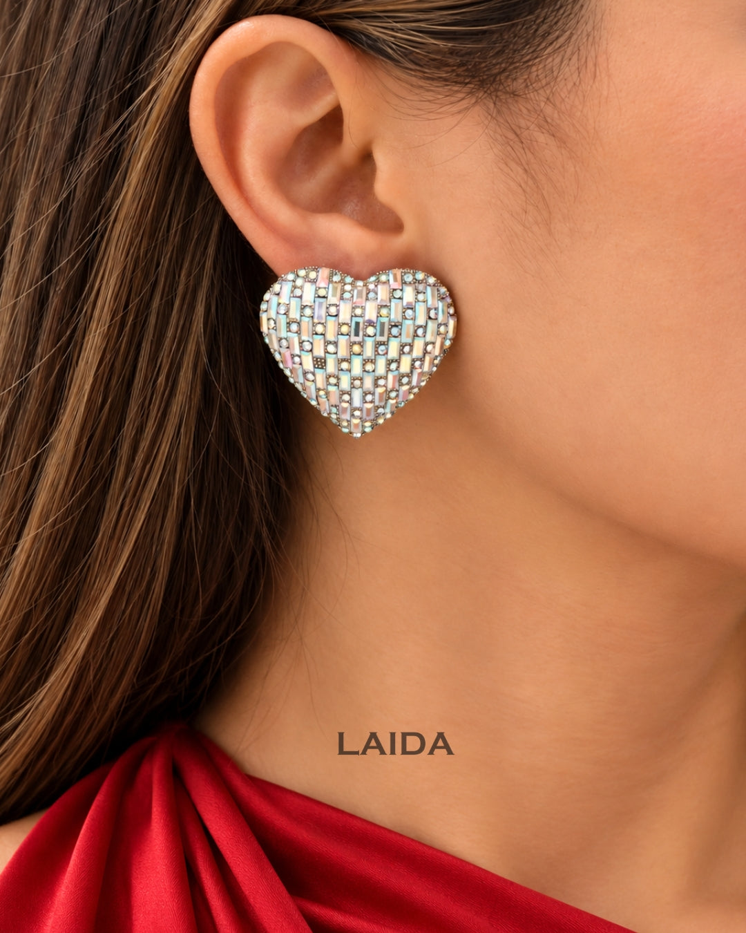 Bling Blogger Silver Rainbow Heart Earrings - Big