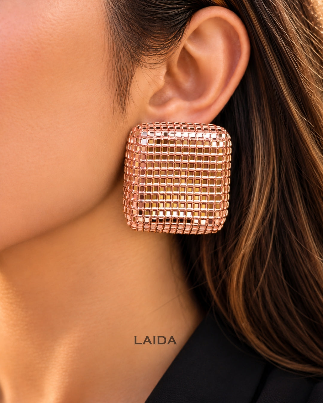 Bling Blogger Rose Gold Square Earrings - Big