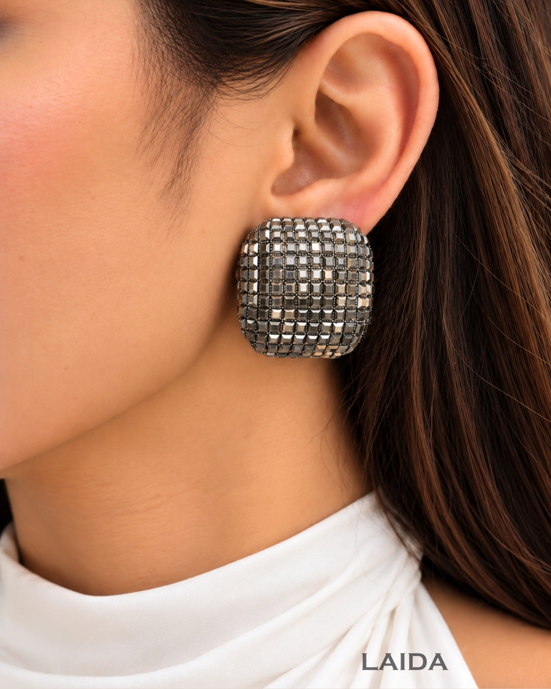 Bling Blogger Rhodium Square Earrings - Small