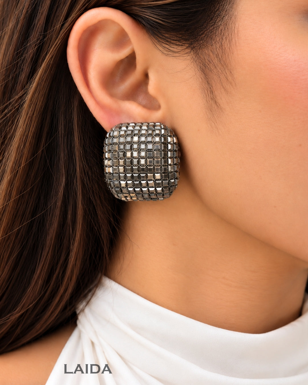 Bling Blogger Rhodium Square Earrings - Small