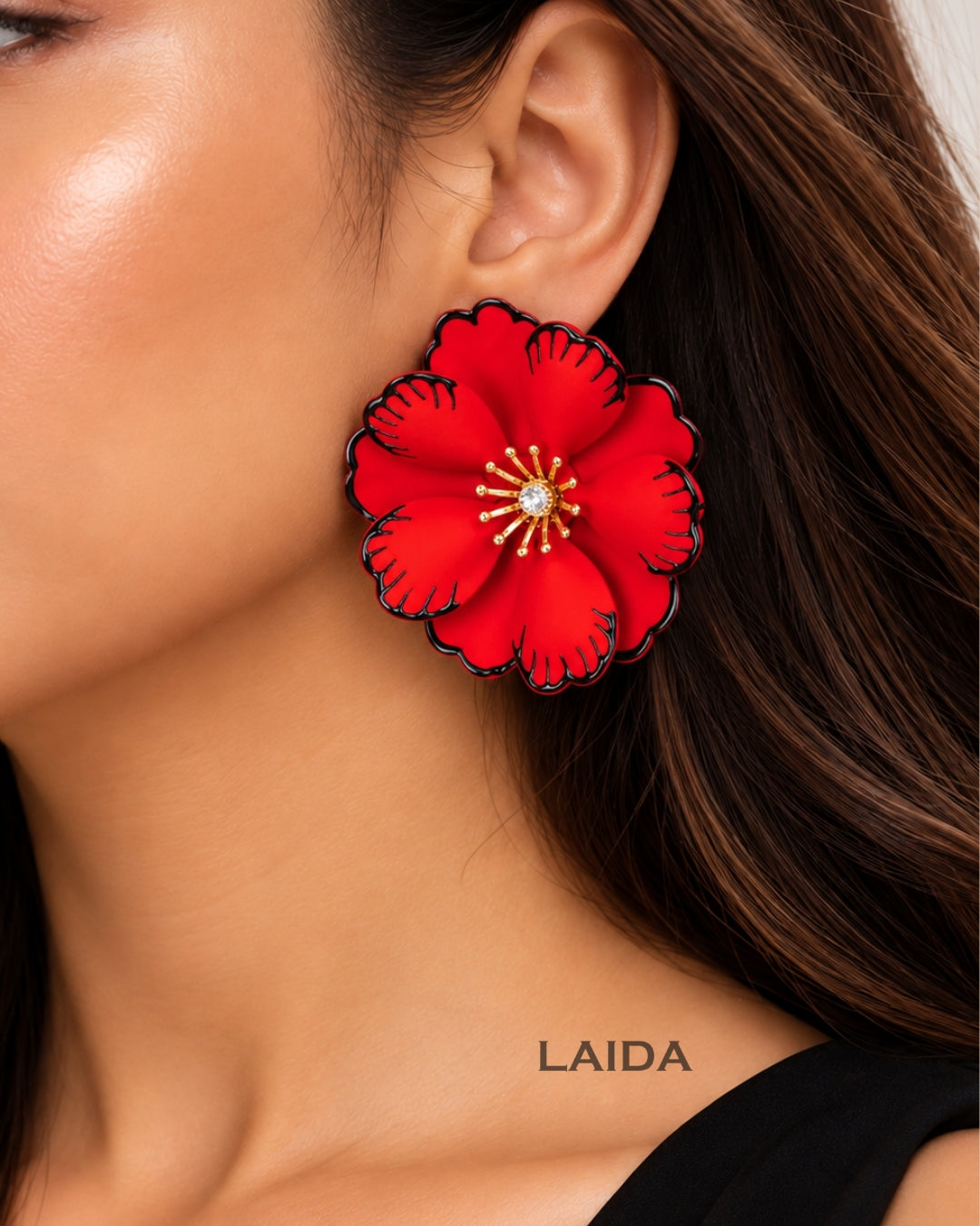 Red Floral Vintage Stud Earrings
