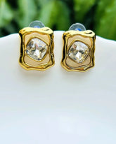 Crystal Square Golden Stud Earrings