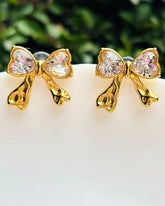 Crystal Bow Golden Stud Earrings