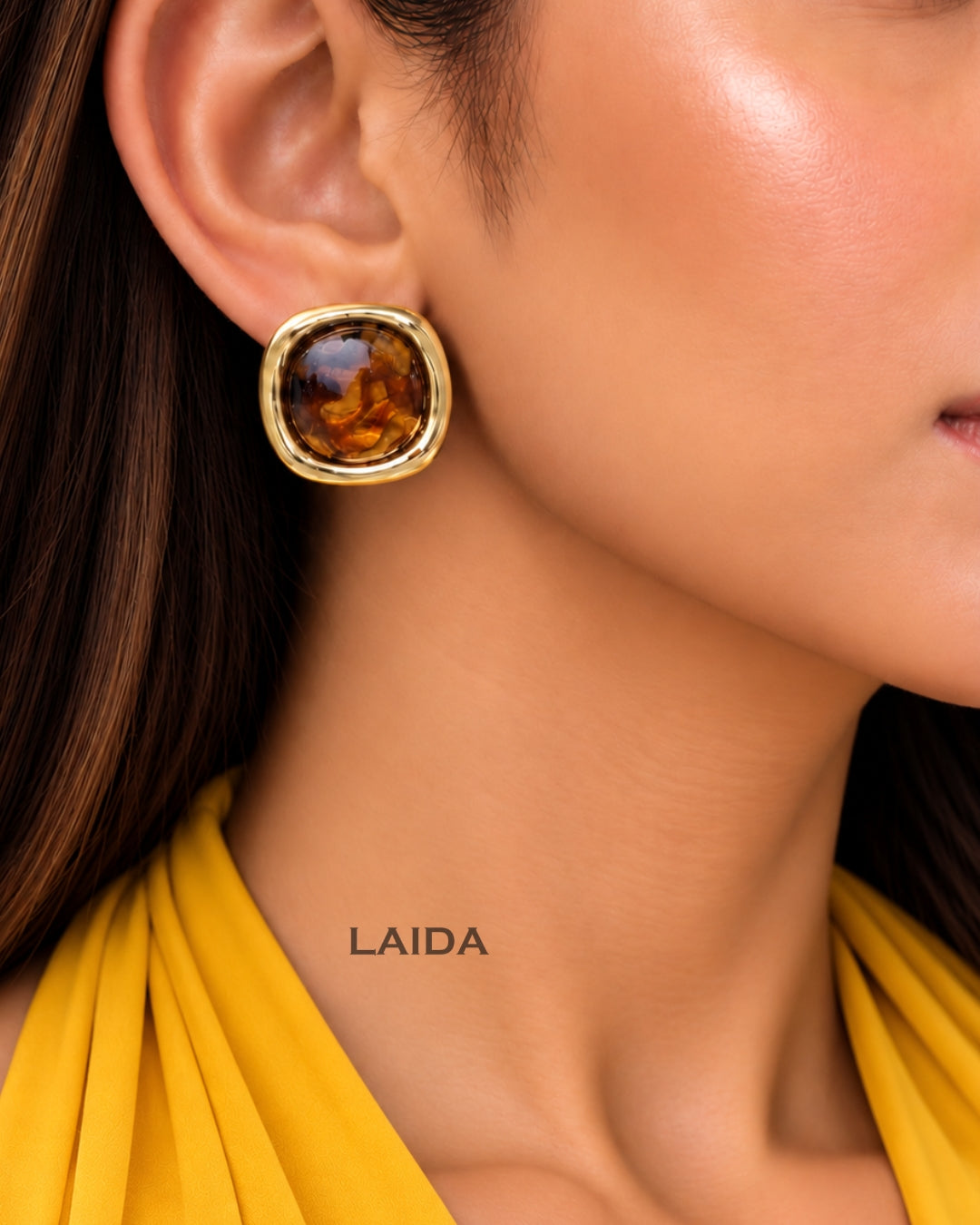 Brown Resin Stud Earrings