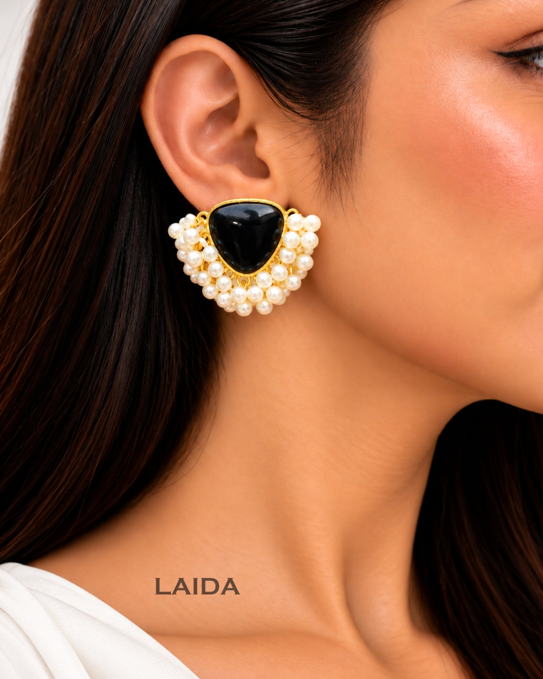 Black Triangle Pearl Stud Earrings