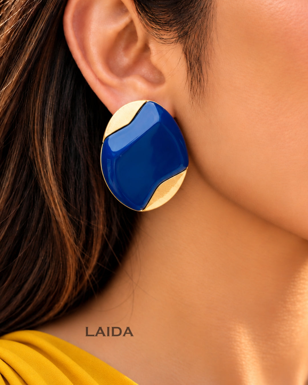 Dark Blue Enamel Stud Earrings
