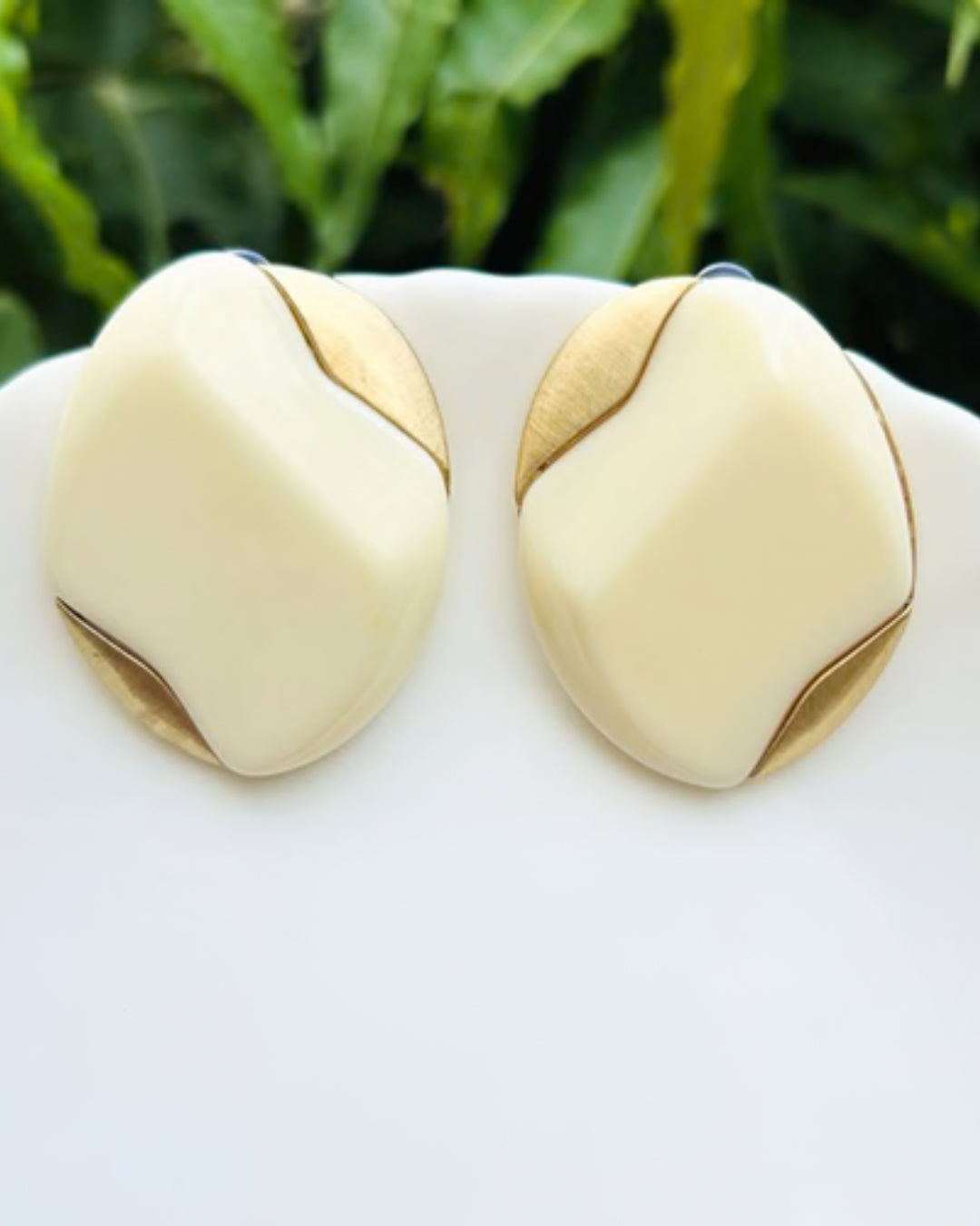 White Enamel Stud Earrings