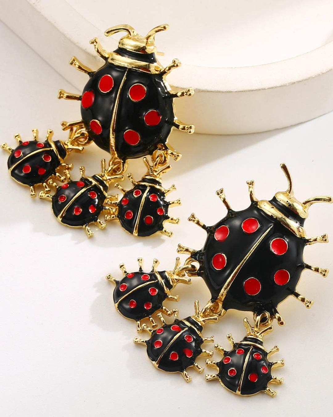 Retro Black Ladybug Stud Earrings