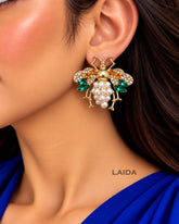 Crystal Pearl Bee Stud Earrings