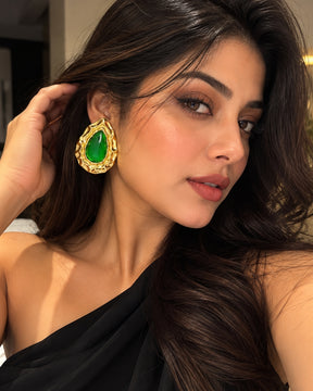 Green Teardrop Stud Earrings
