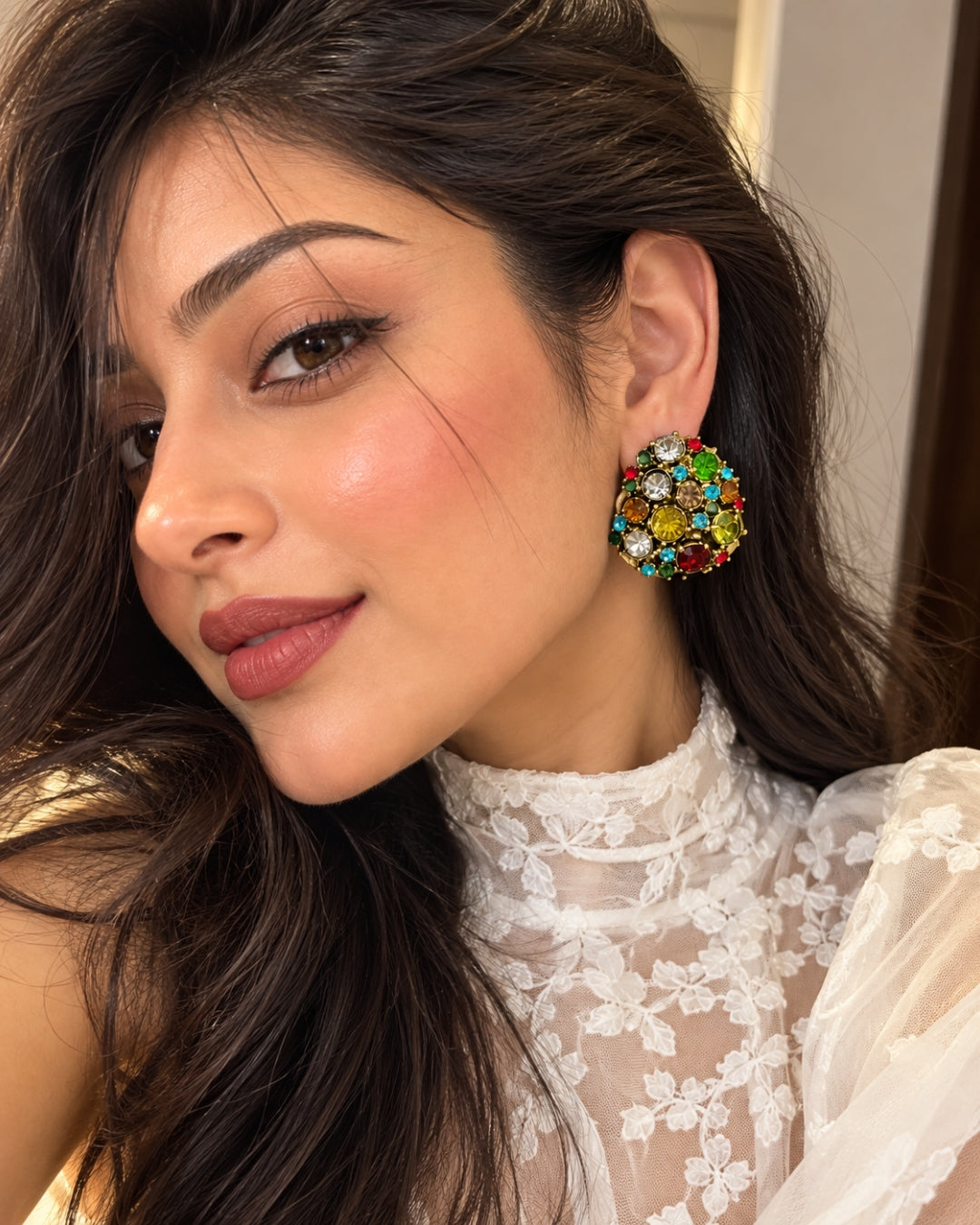 Multi Rhinestone Stud Earrings