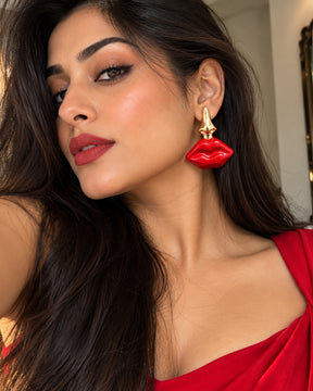 Red Enamel Lip-Shaped Drop Earrings