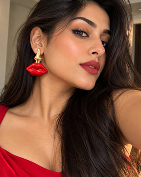 Red Enamel Lip-Shaped Drop Earrings